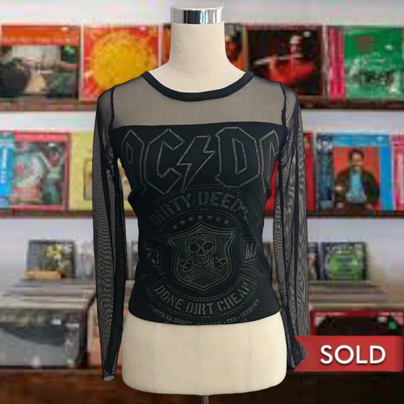 So Bettie | Tops | Upcycled Acdc Tee Mesh Sleeves Laceup Tie On Back ...